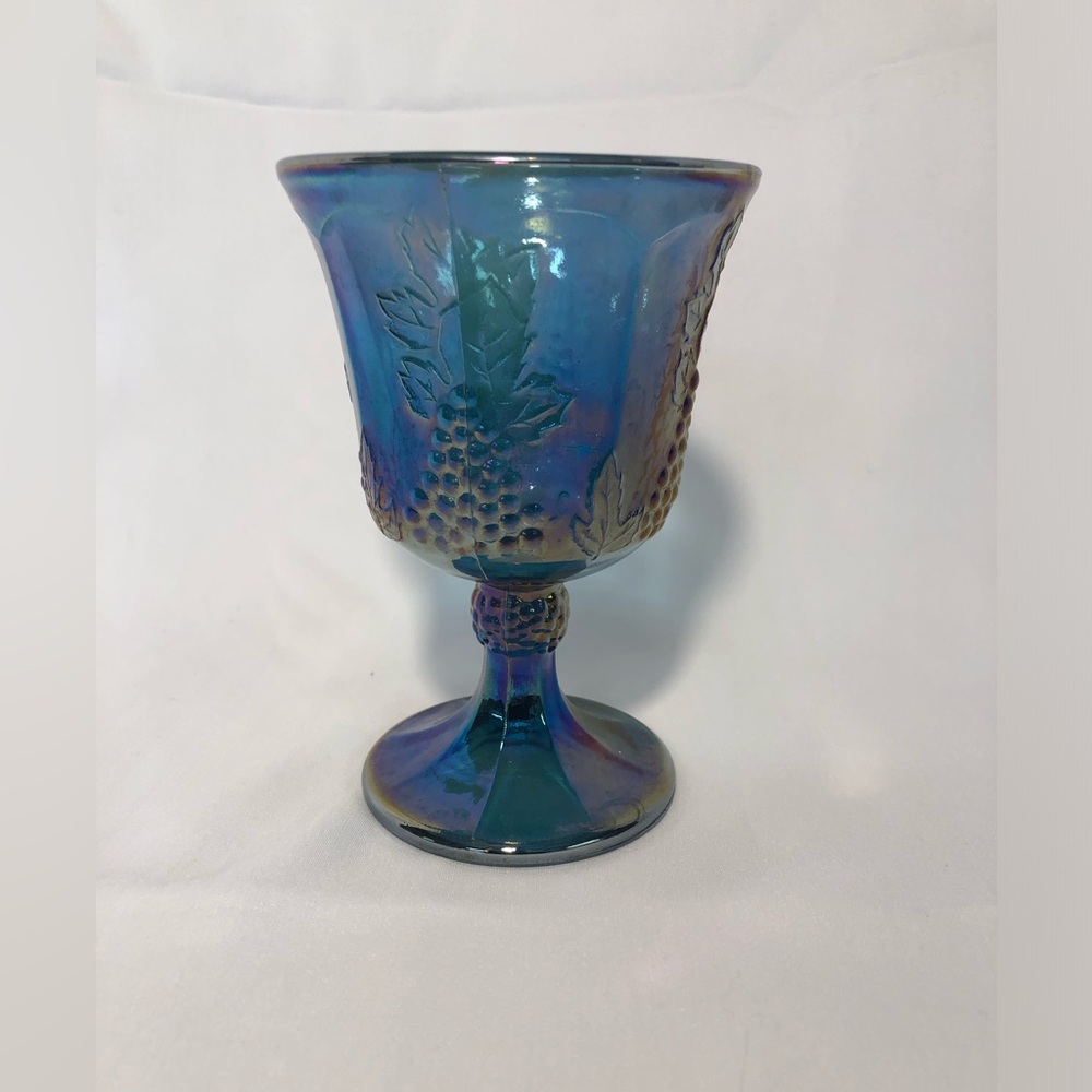 PEACOCK BLUE GOBLET BY INDIANA GLASS CO, HARVEST GRAPE
